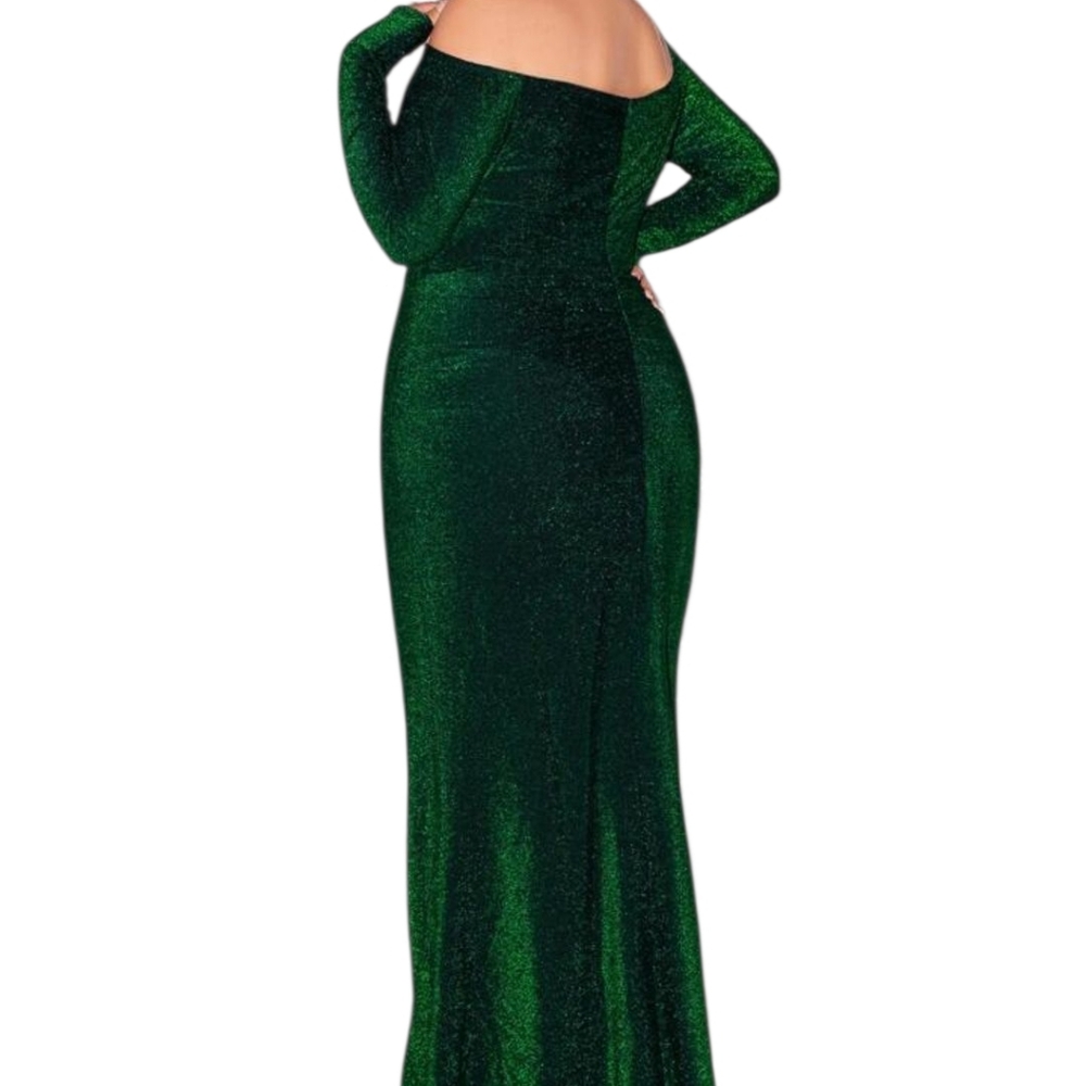 Shein Off Shoulder Plus Emerald Green Shimmering Evening Dress 2XL - Picture 6 of 13